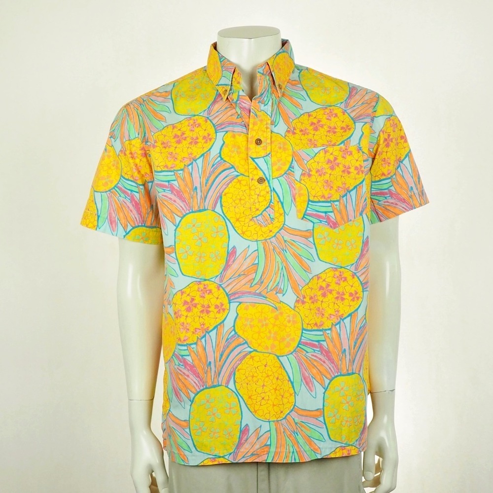 Chubbies The Nutter Hawaiian Polo Shirt Mens Medium Blue Pineapple AOP Print